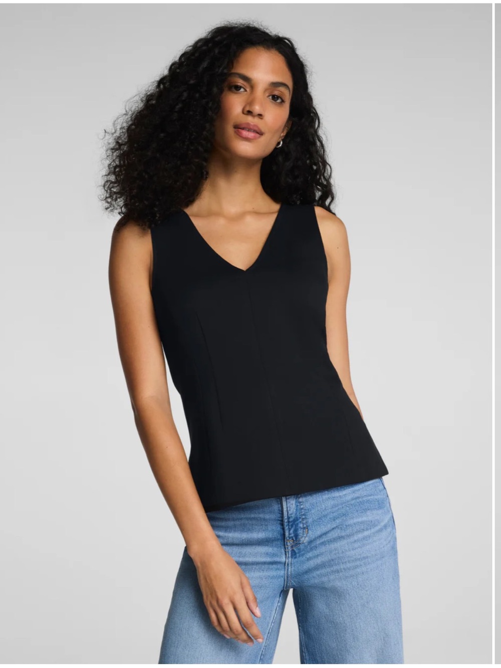 SPANX® Ponte V-Neck Tank Seamed Peplum Black Large Shapewear Minimalist
